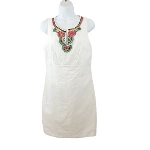 Laundry by Shelli Segal White Jeweled Mini Sheath Dress Sz8 Mexico beach dress.